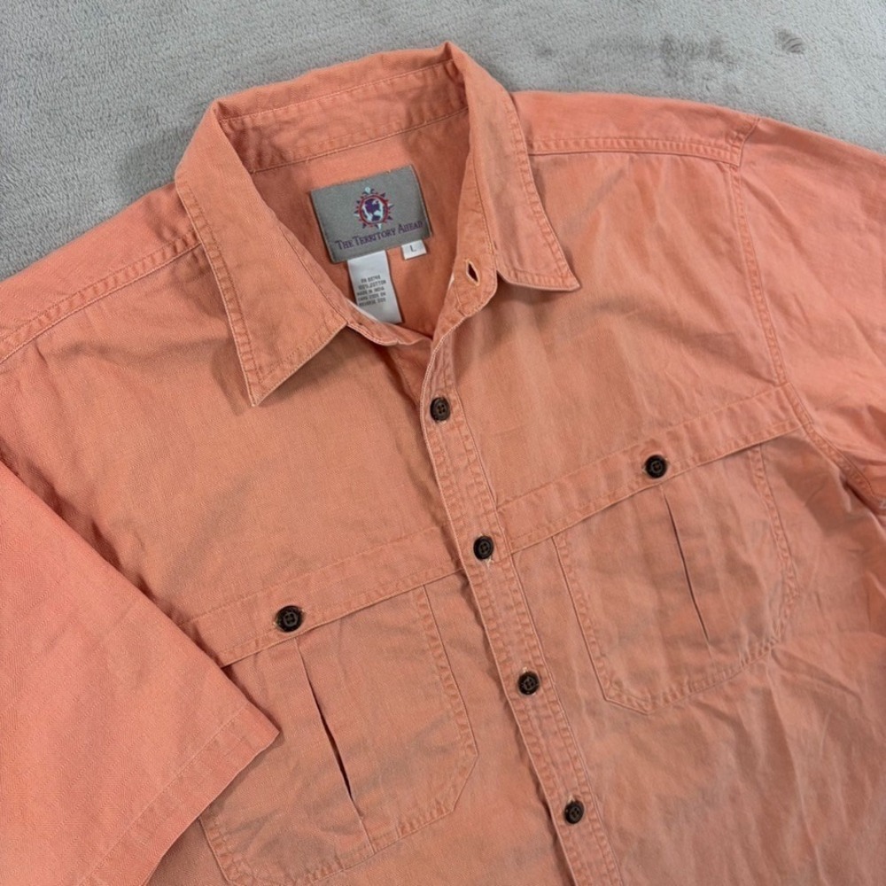 The Territory Ahead Double Pocket Shirt in Salmon Men Large Short Sleeve